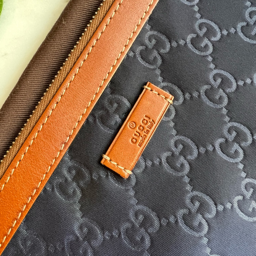 Blue Gucci Nylon Clutch With Leather Trim